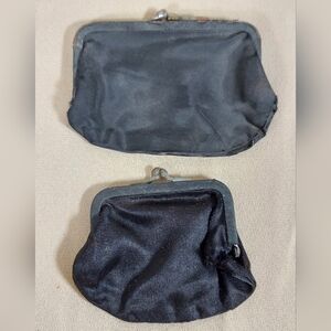 VINTAGE CHANGE PURSES - LOT OF 2 Black Satin Type Material 2 Sizes